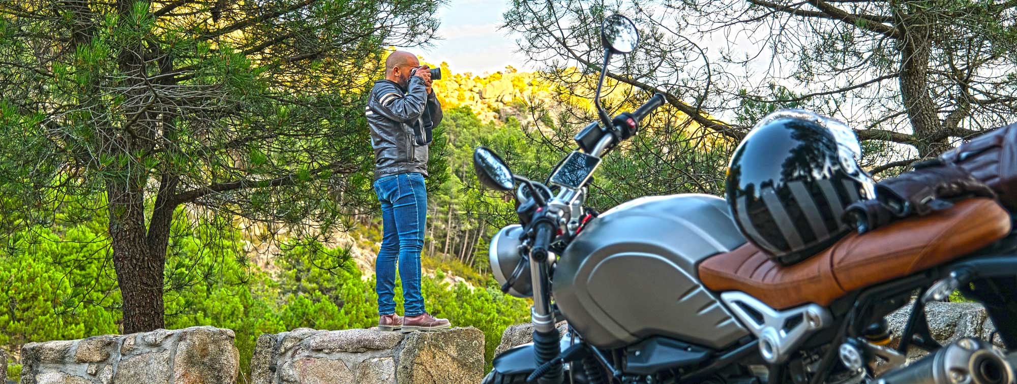 Motorcyclist taking picture
